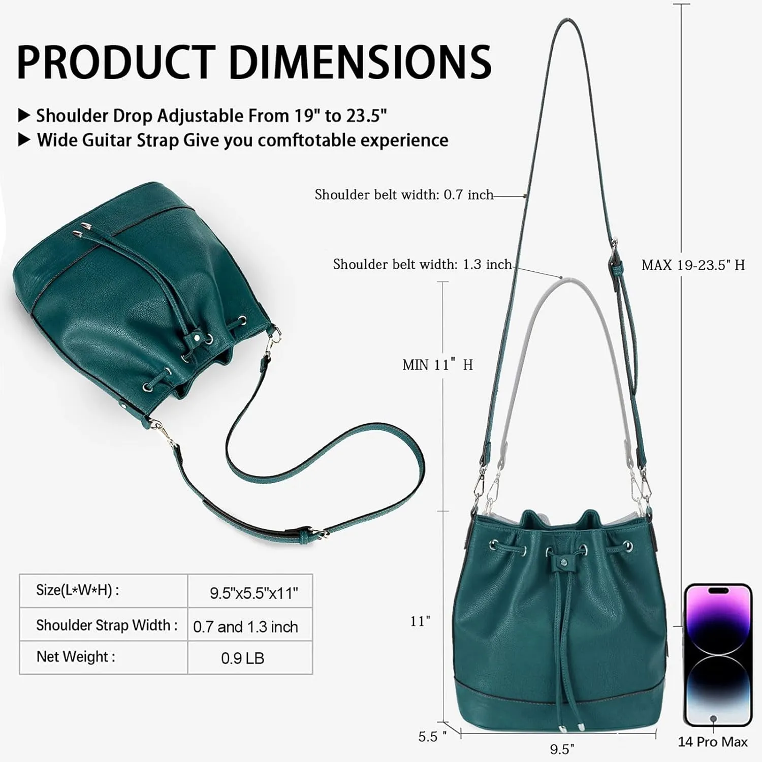 AFKOMST Leather Bucket Bags and Drawstring Crossbody Purse for Women Medium Tote and Hobo Handbags with 2 Shouder Straps