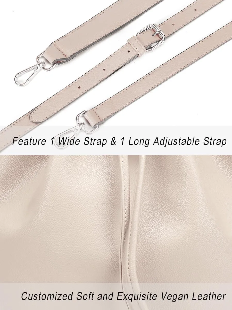 AFKOMST Leather Bucket Bags and Drawstring Crossbody Purse for Women Medium Tote and Hobo Handbags with 2 Shouder Straps