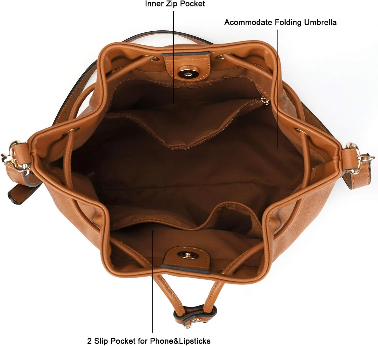 AFKOMST Leather Bucket Bags and Drawstring Crossbody Purse for Women Medium Tote and Hobo Handbags with 2 Shouder Straps