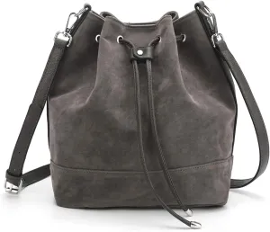 AFKOMST Leather Bucket Bags and Drawstring Crossbody Purse for Women Medium Tote and Hobo Handbags with 2 Shouder Straps