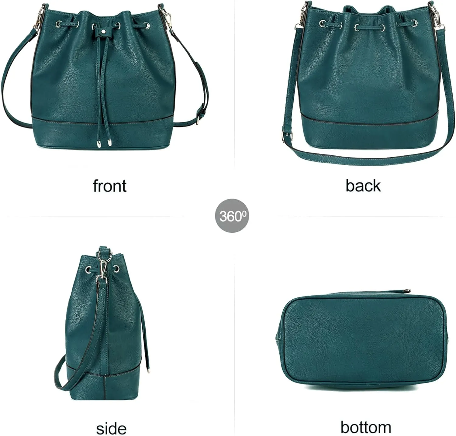 AFKOMST Leather Bucket Bags and Drawstring Crossbody Purse for Women Medium Tote and Hobo Handbags with 2 Shouder Straps