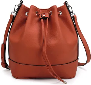 AFKOMST Leather Bucket Bags and Drawstring Crossbody Purse for Women Medium Tote and Hobo Handbags with 2 Shouder Straps