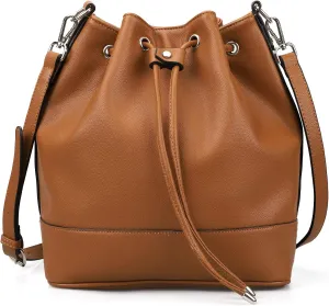 AFKOMST Leather Bucket Bags and Drawstring Crossbody Purse for Women Medium Tote and Hobo Handbags with 2 Shouder Straps