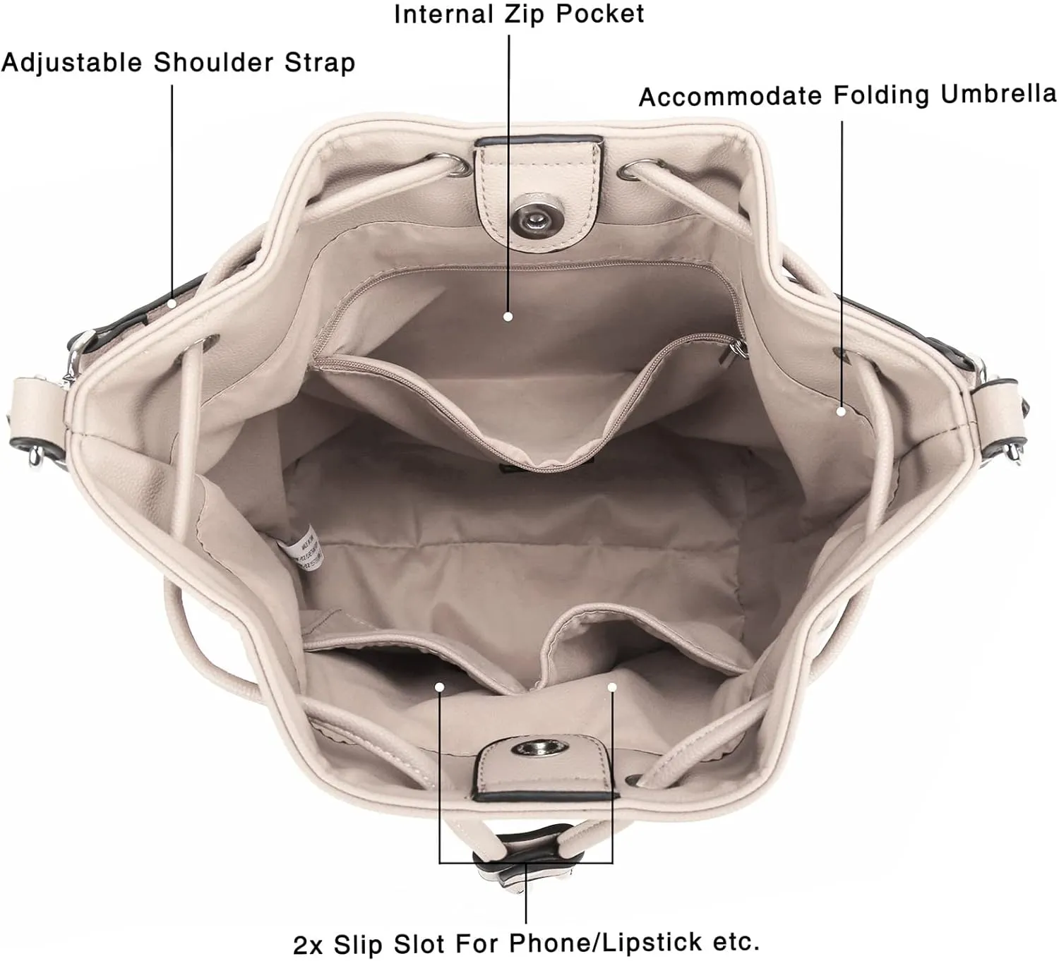 AFKOMST Leather Bucket Bags and Drawstring Crossbody Purse for Women Medium Tote and Hobo Handbags with 2 Shouder Straps