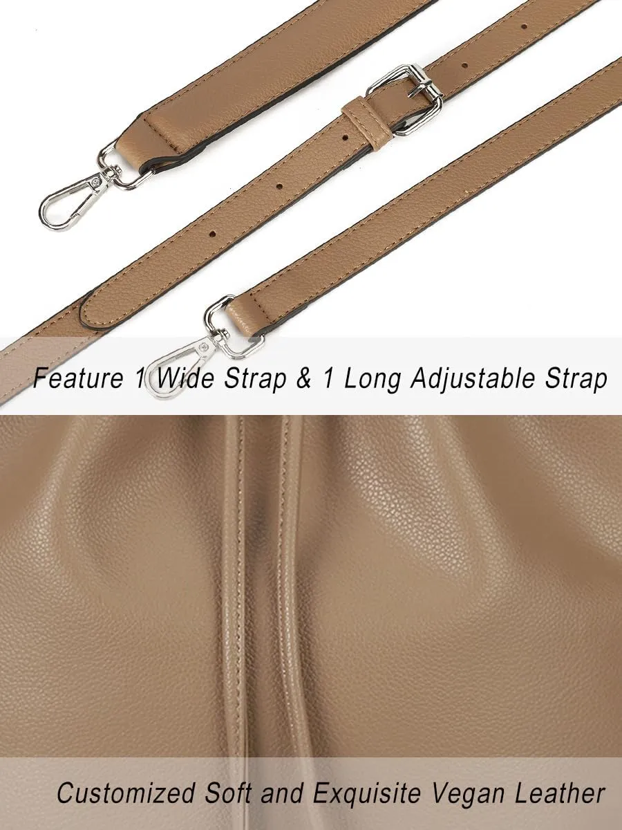 AFKOMST Leather Bucket Bags and Drawstring Crossbody Purse for Women Medium Tote and Hobo Handbags with 2 Shouder Straps