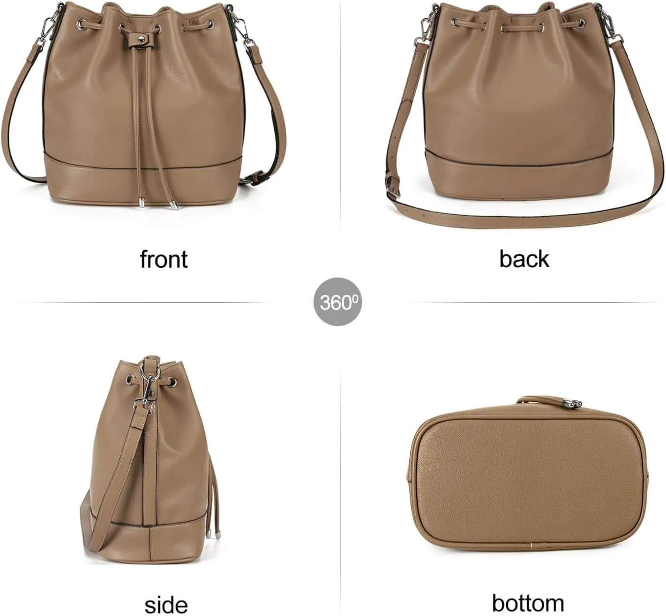 AFKOMST Leather Bucket Bags and Drawstring Crossbody Purse for Women Medium Tote and Hobo Handbags with 2 Shouder Straps