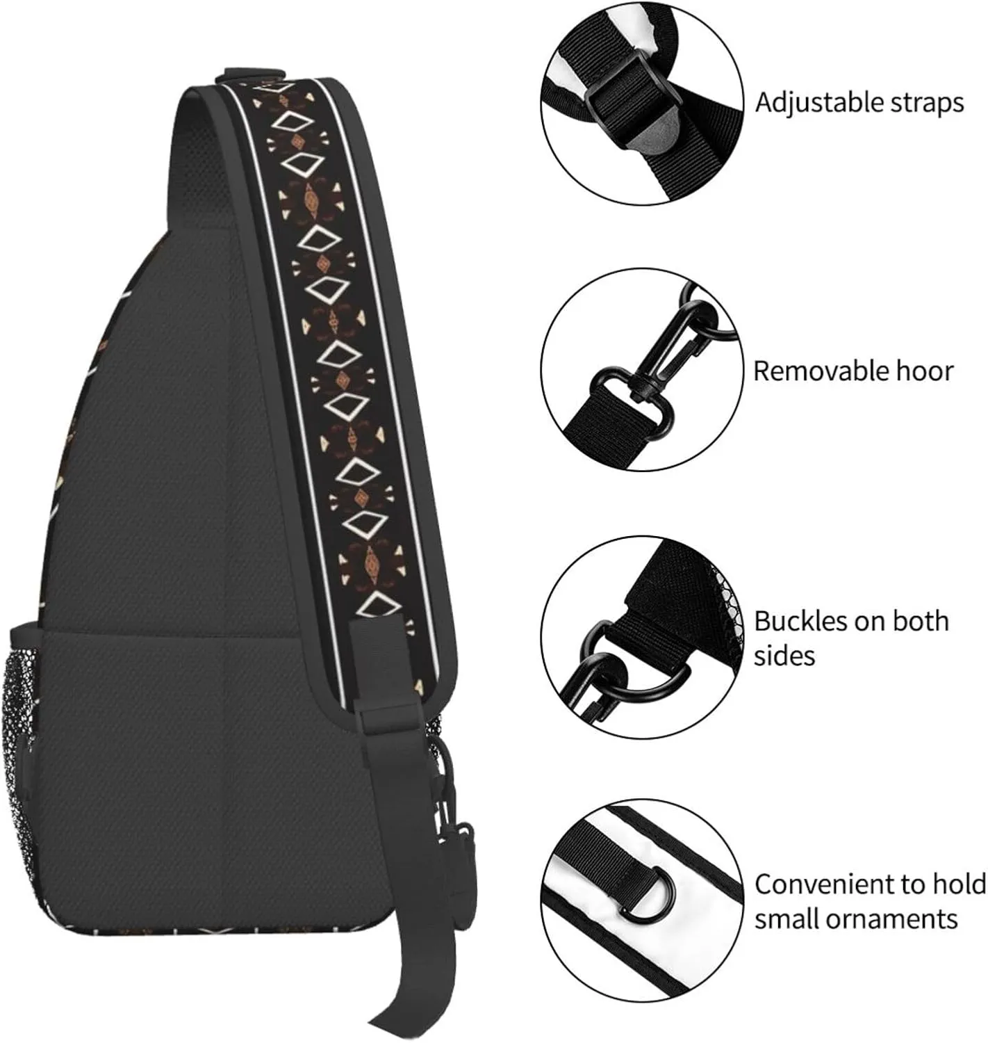 African Ethnic Bag for Women Men, Lightweight Sling Bag Chest Bag Tribe Handbag Backpack for Travel, Work
