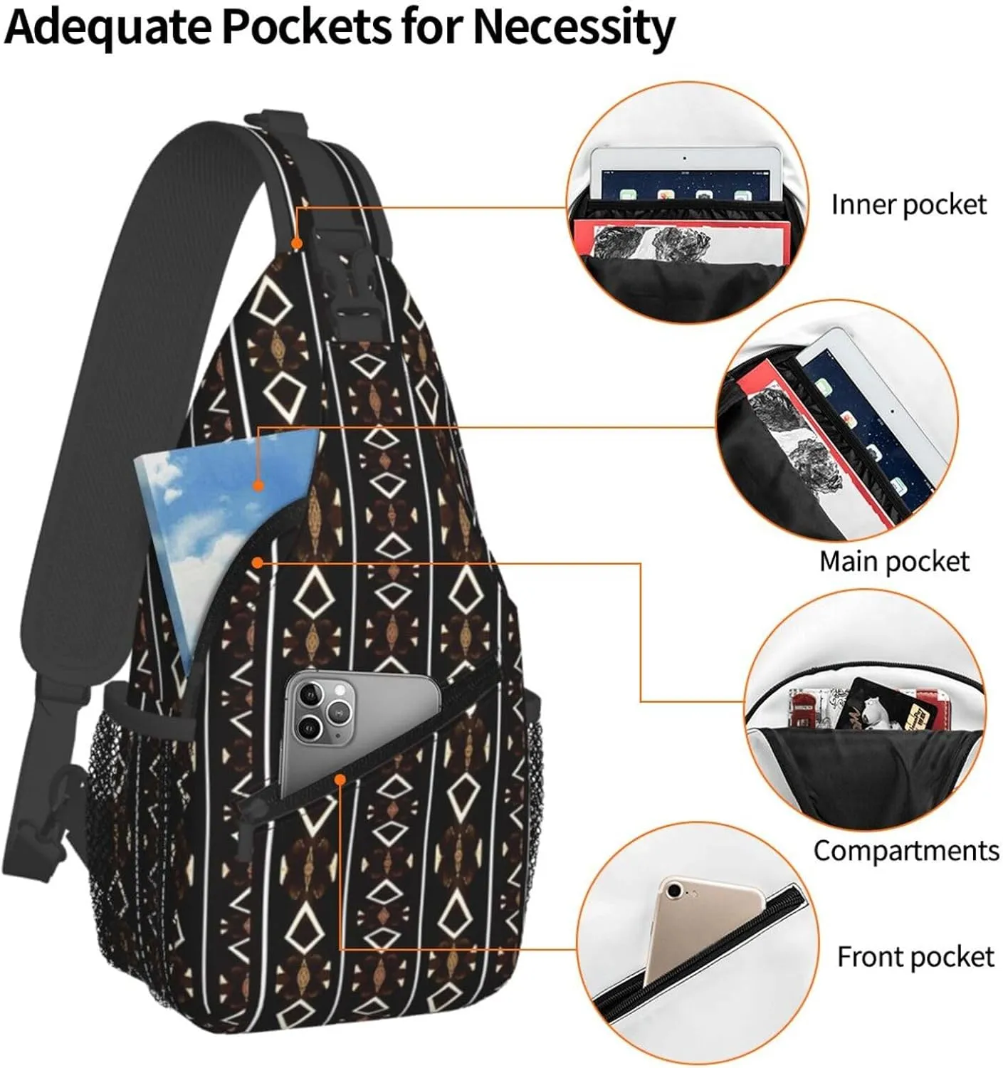 African Ethnic Bag for Women Men, Lightweight Sling Bag Chest Bag Tribe Handbag Backpack for Travel, Work