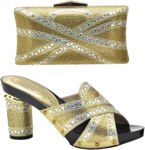African Inspired Rhinestone Wedding Shoes Set with Crystal Clutch Bag Womens Luxury Banquet Party Heels