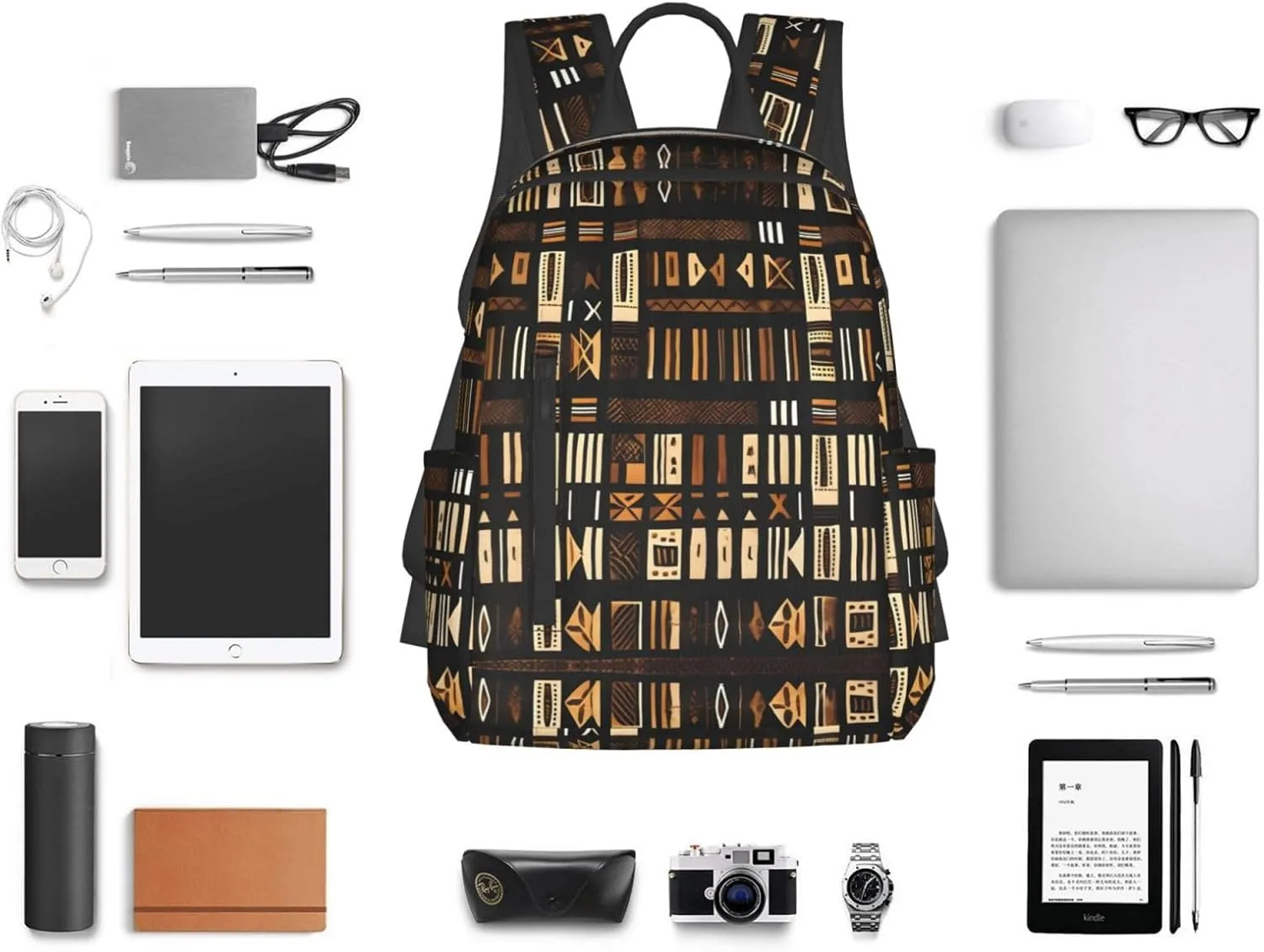 African Mud Cloth Tribal Print Lightweight Backpack, Travel Bookbag College Bag,Laptop Backpack For Men Women