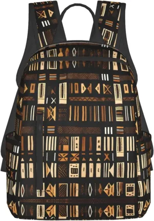 African Mud Cloth Tribal Print Lightweight Backpack, Travel Bookbag College Bag,Laptop Backpack For Men Women