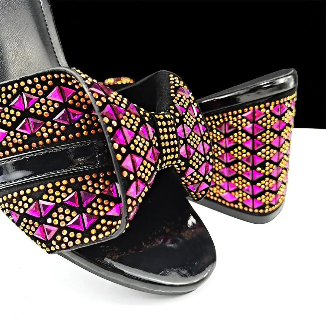 African Wedding Crystal Shoes Bag Set with Diamond-Embellished Heels and Evening Purse