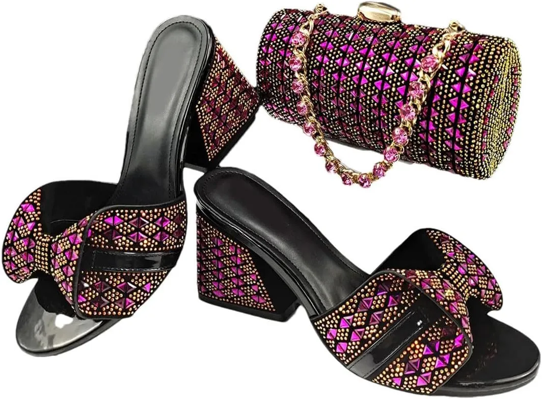 African Wedding Crystal Shoes Bag Set with Diamond-Embellished Heels and Evening Purse