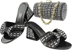 African Wedding Crystal Shoes Bag Set with Diamond-Embellished Heels and Evening Purse