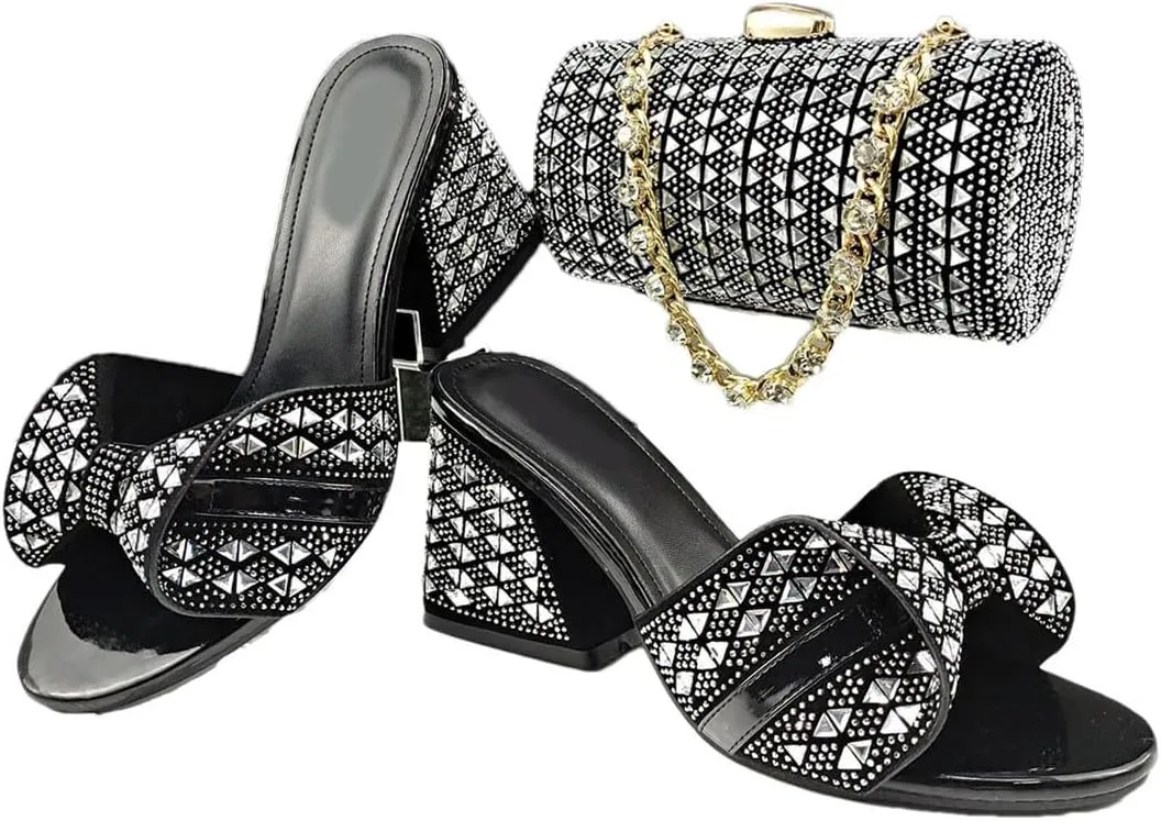 African Wedding Crystal Shoes Bag Set with Diamond-Embellished Heels and Evening Purse
