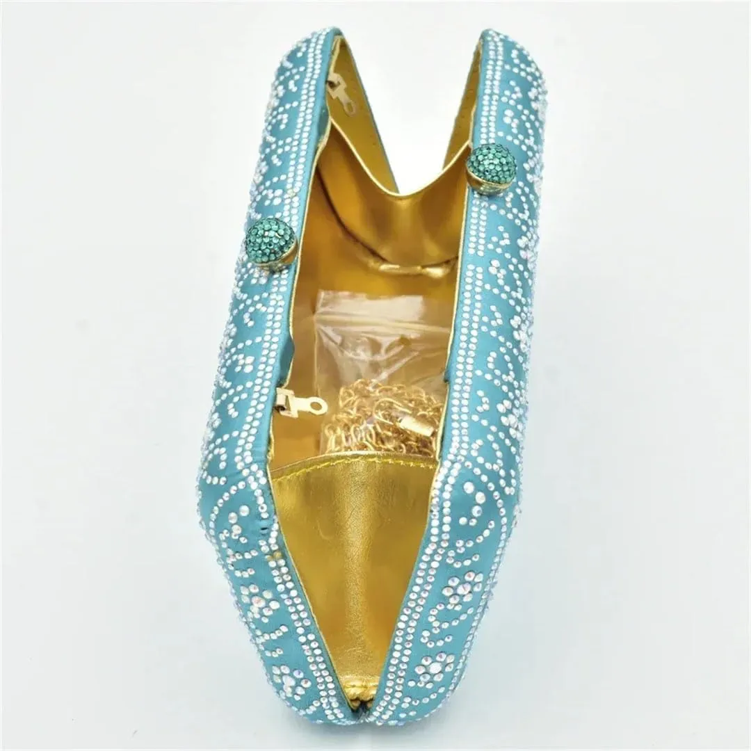 African Wedding Luxury Heel Set with Crystal Clutch Bag Italian-Design Bridal Party Pumps