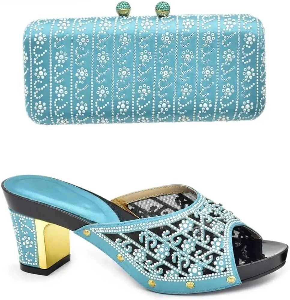 African Wedding Luxury Heel Set with Crystal Clutch Bag Italian-Design Bridal Party Pumps