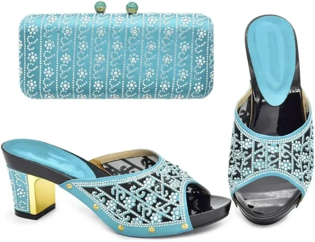 African Wedding Luxury Heel Set with Crystal Clutch Bag Italian-Design Bridal Party Pumps