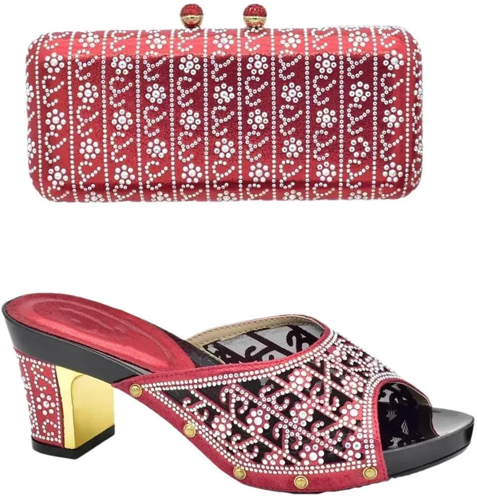 African Wedding Luxury Heel Set with Crystal Clutch Bag Italian-Design Bridal Party Pumps