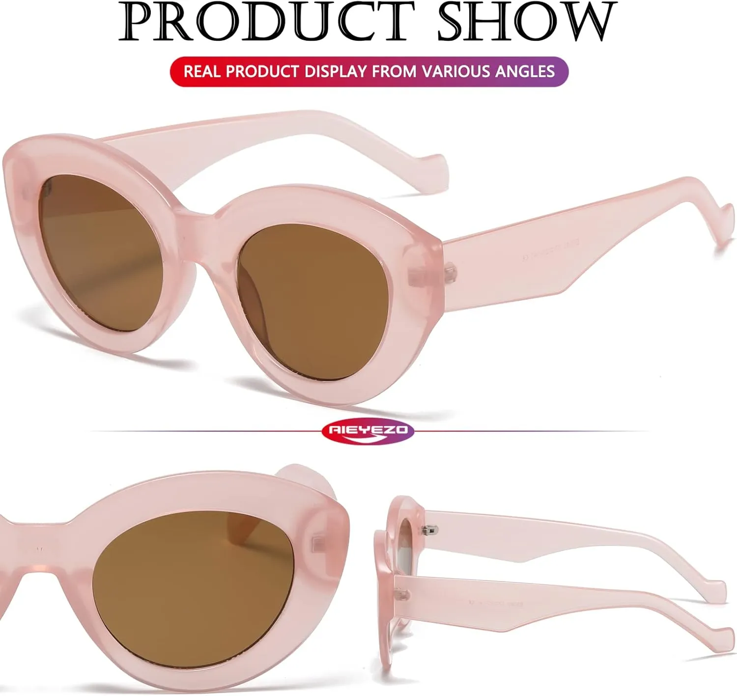 AIEYEZO Oversized Cat Eye Sunglasses for Women Cute Oval Thick Frame Cateye Sun Glasses Chic Retro Style Shades