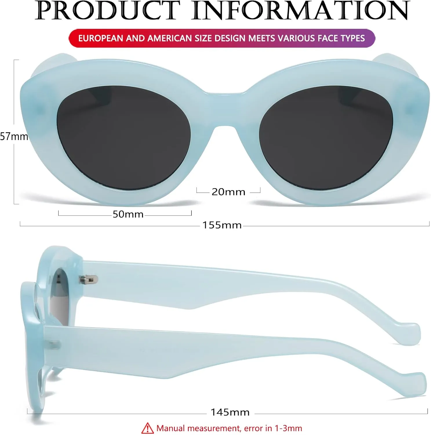 AIEYEZO Oversized Cat Eye Sunglasses for Women Cute Oval Thick Frame Cateye Sun Glasses Chic Retro Style Shades