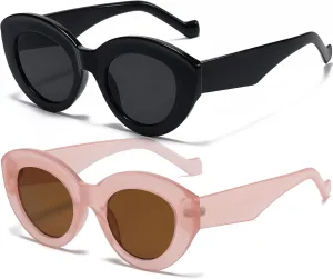 AIEYEZO Oversized Cat Eye Sunglasses for Women Cute Oval Thick Frame Cateye Sun Glasses Chic Retro Style Shades