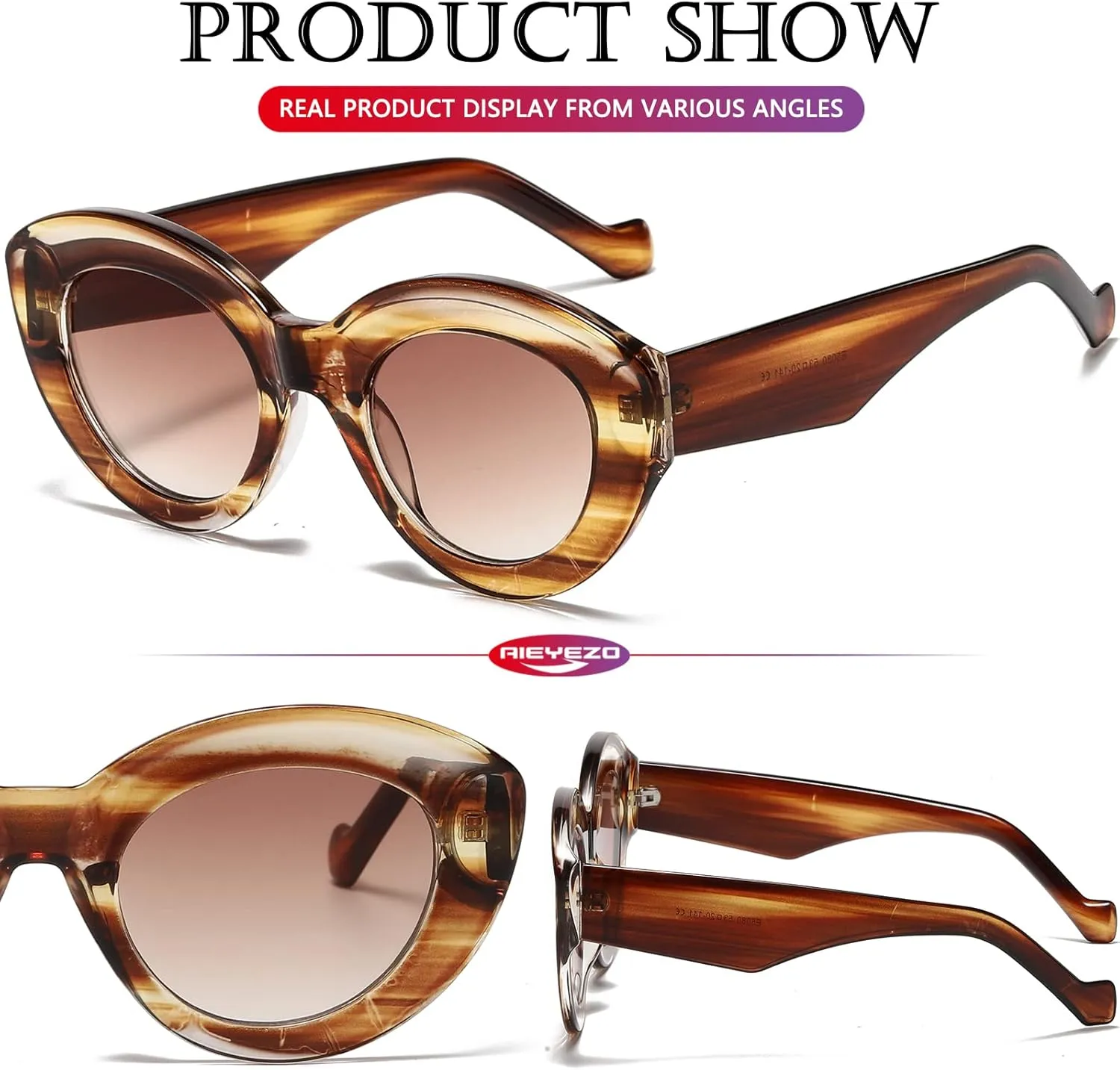 AIEYEZO Oversized Cat Eye Sunglasses for Women Cute Oval Thick Frame Cateye Sun Glasses Chic Retro Style Shades