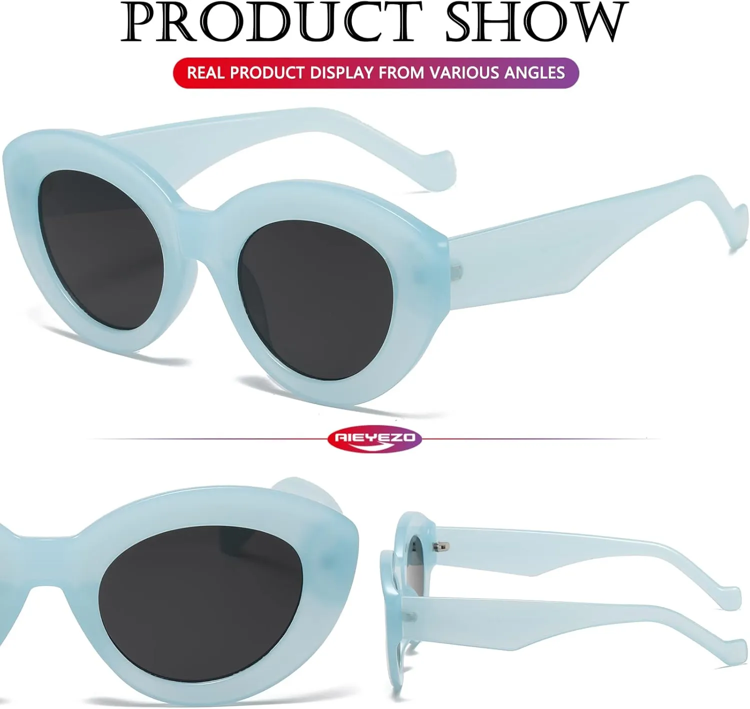 AIEYEZO Oversized Cat Eye Sunglasses for Women Cute Oval Thick Frame Cateye Sun Glasses Chic Retro Style Shades
