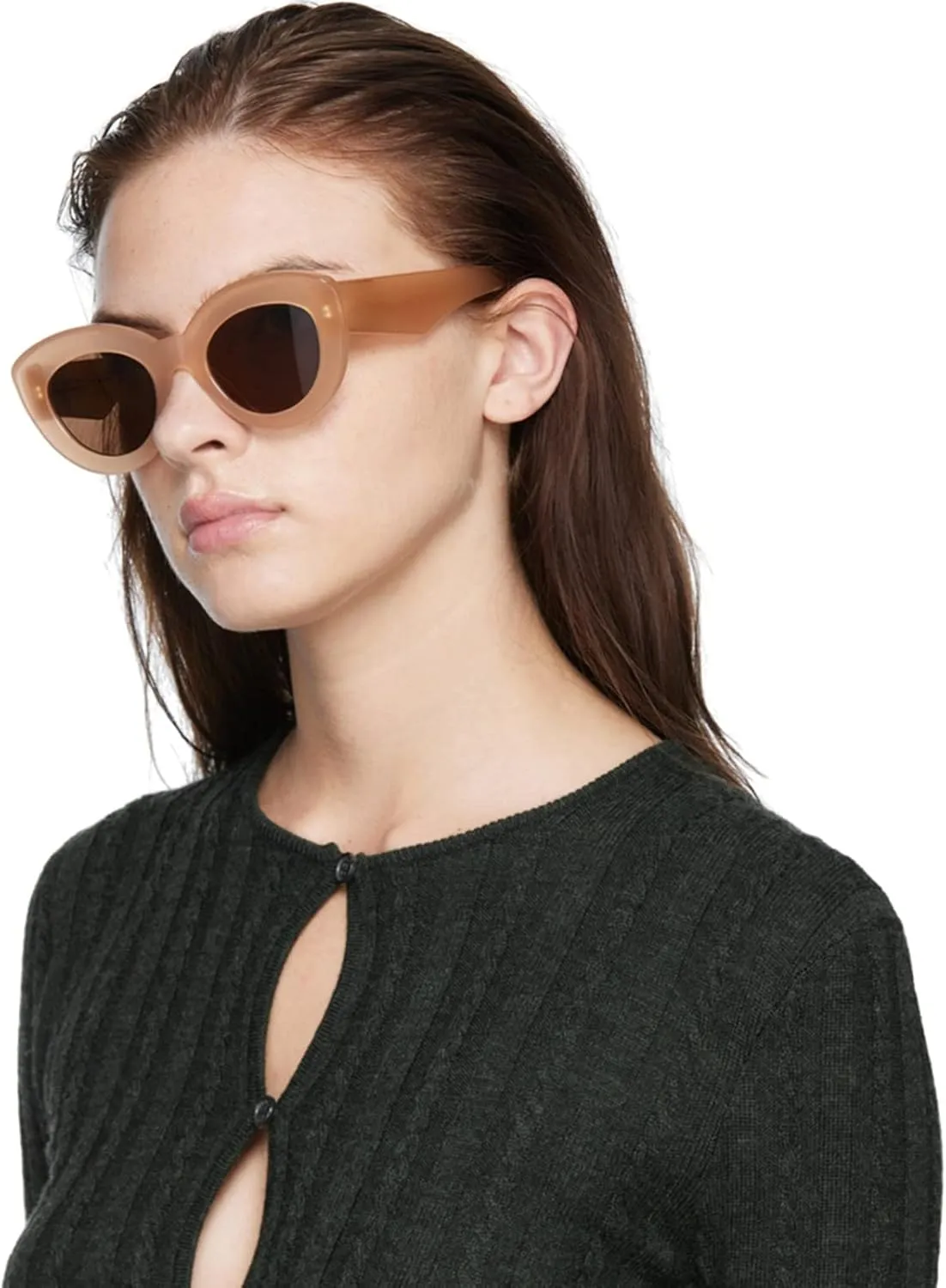 AIEYEZO Oversized Cat Eye Sunglasses for Women Cute Oval Thick Frame Cateye Sun Glasses Chic Retro Style Shades