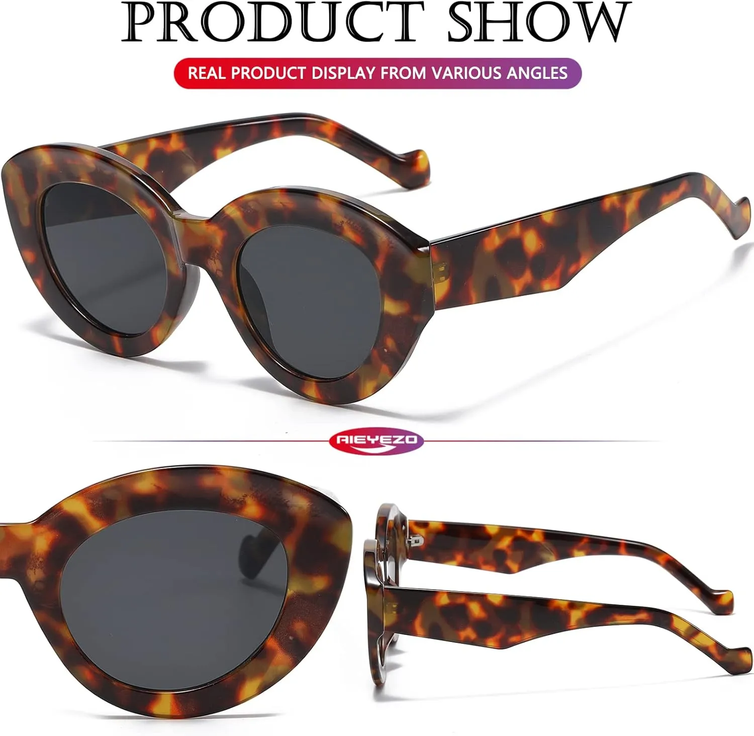 AIEYEZO Oversized Cat Eye Sunglasses for Women Cute Oval Thick Frame Cateye Sun Glasses Chic Retro Style Shades