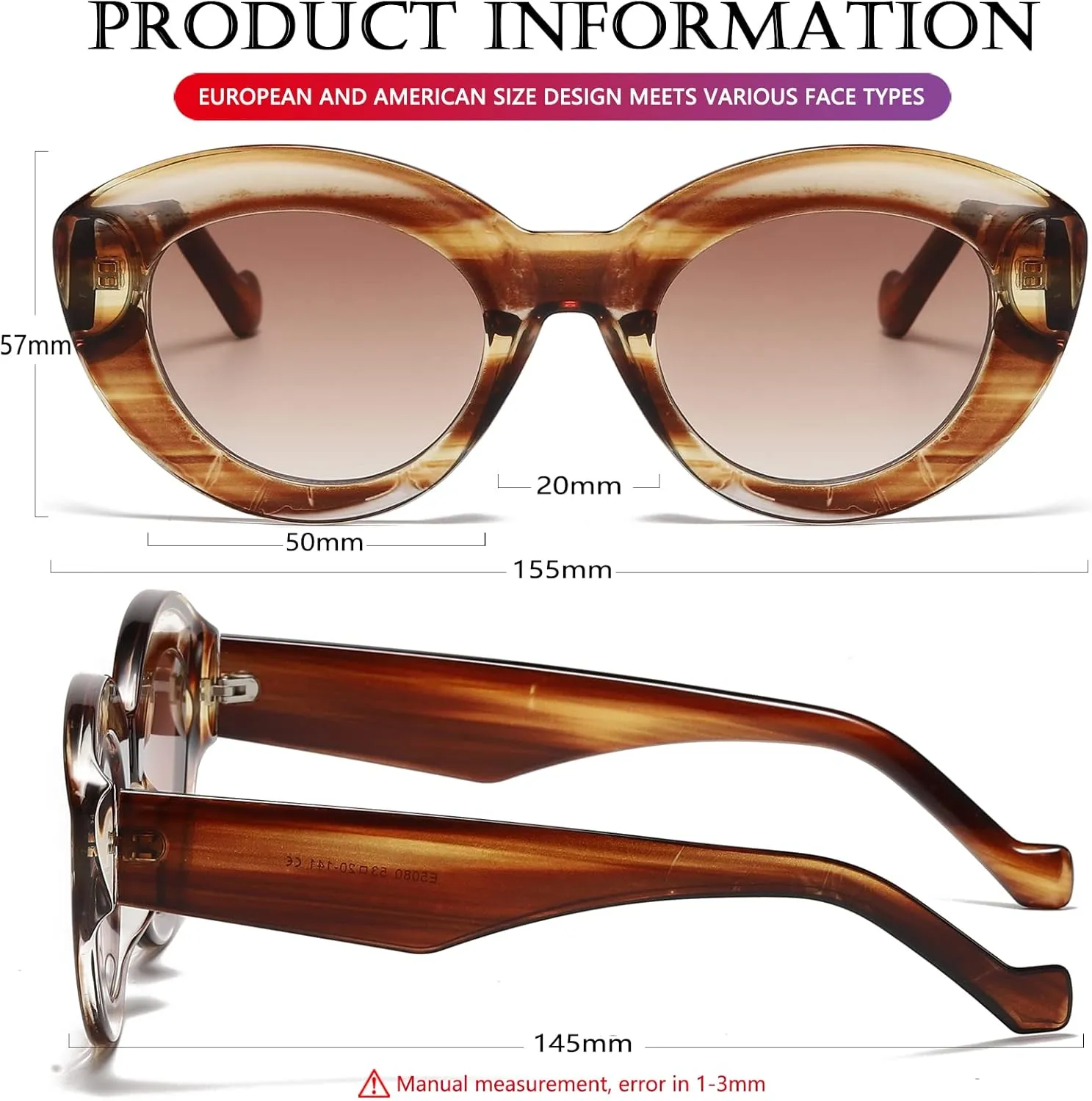 AIEYEZO Oversized Cat Eye Sunglasses for Women Cute Oval Thick Frame Cateye Sun Glasses Chic Retro Style Shades