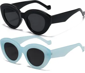 AIEYEZO Oversized Cat Eye Sunglasses for Women Cute Oval Thick Frame Cateye Sun Glasses Chic Retro Style Shades