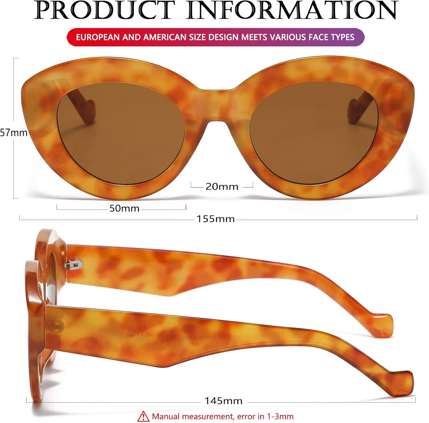 AIEYEZO Oversized Cat Eye Sunglasses for Women Cute Oval Thick Frame Cateye Sun Glasses Chic Retro Style Shades