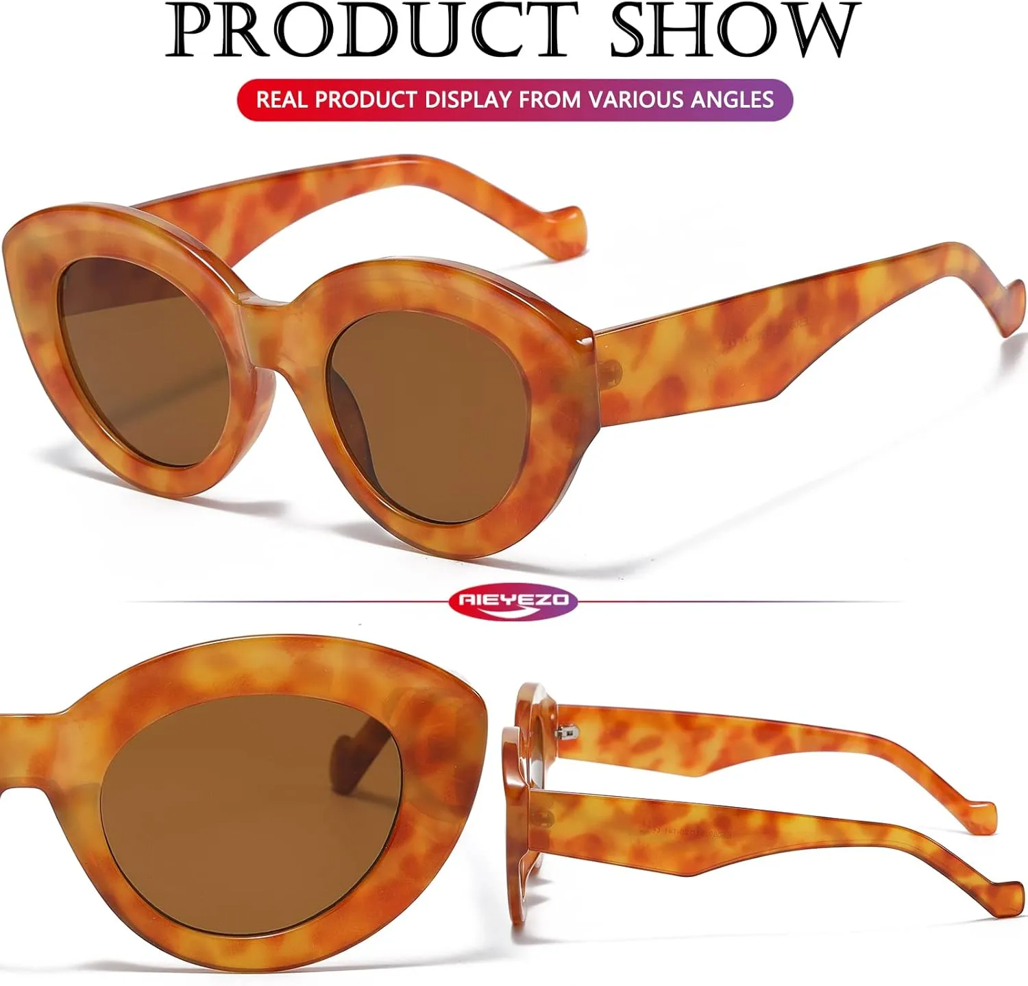 AIEYEZO Oversized Cat Eye Sunglasses for Women Cute Oval Thick Frame Cateye Sun Glasses Chic Retro Style Shades