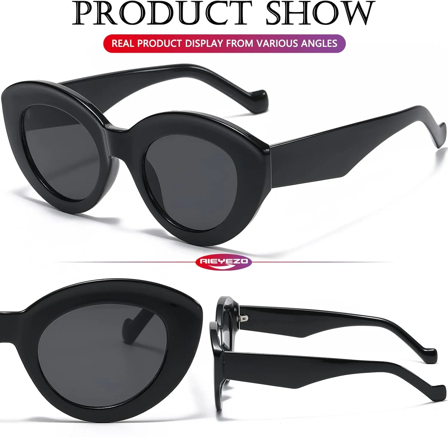 AIEYEZO Oversized Cat Eye Sunglasses for Women Cute Oval Thick Frame Cateye Sun Glasses Chic Retro Style Shades