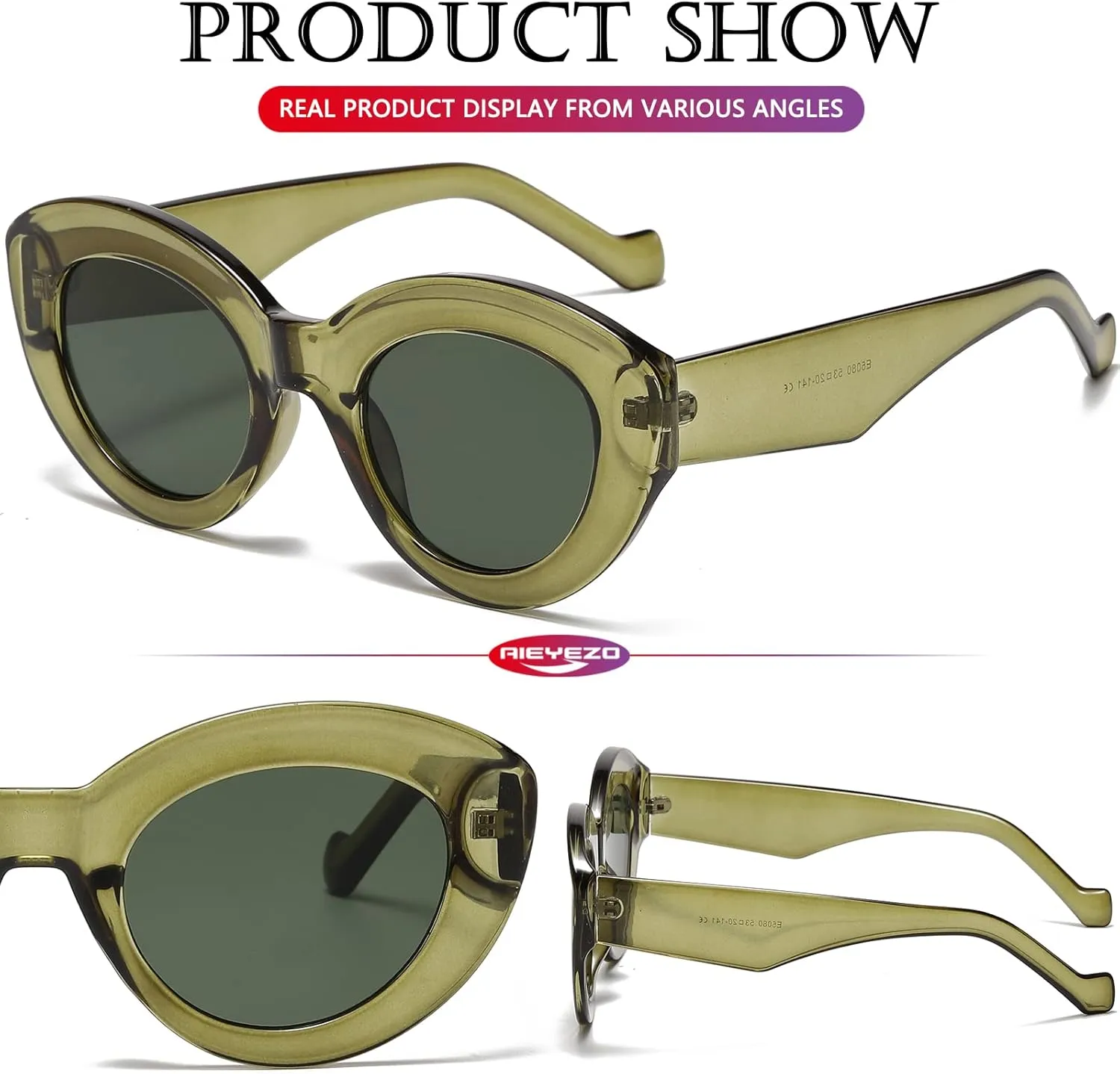 AIEYEZO Oversized Cat Eye Sunglasses for Women Cute Oval Thick Frame Cateye Sun Glasses Chic Retro Style Shades