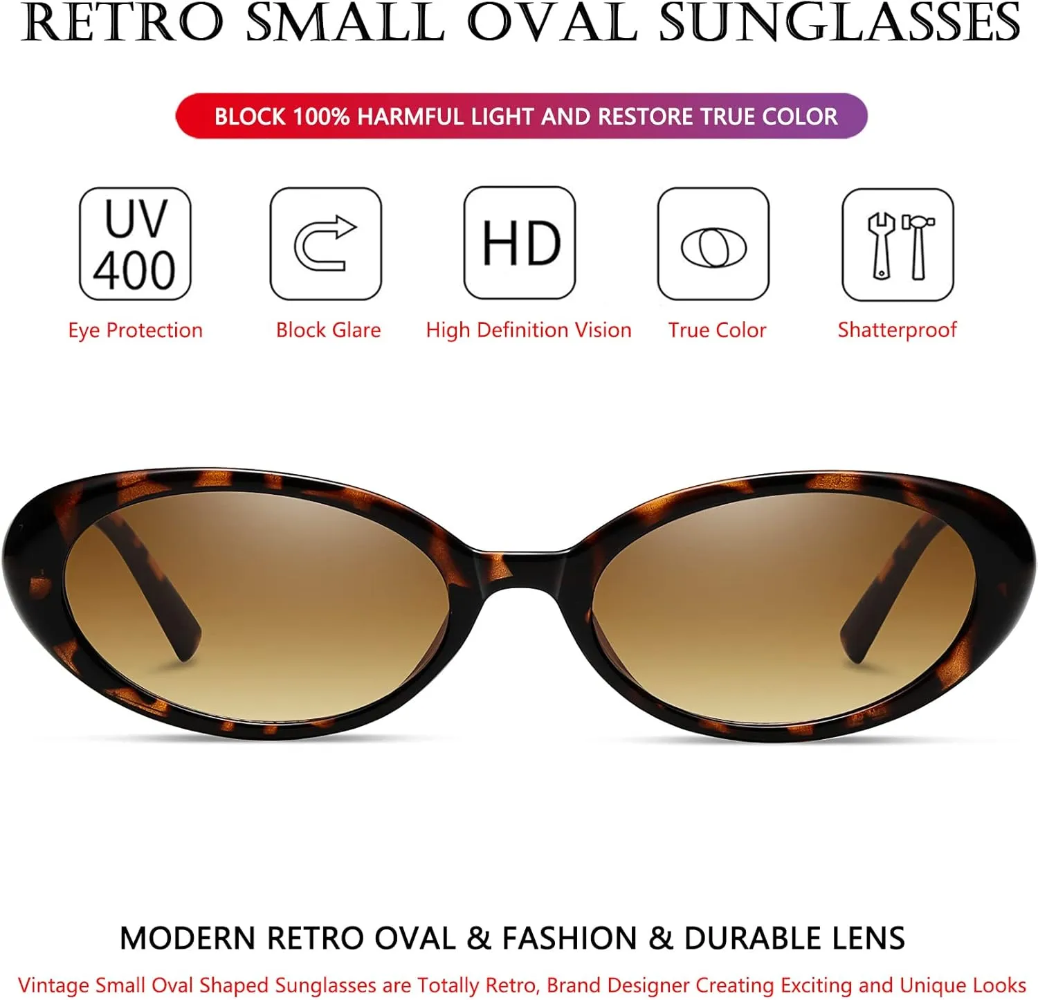 AIEYEZO Retro Oval Sunglasses for Women Fashion Small Oval Frame Sun Glasses 90s Vintage Style Shades
