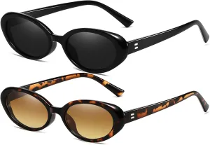 AIEYEZO Retro Oval Sunglasses for Women Fashion Small Oval Frame Sun Glasses 90s Vintage Style Shades
