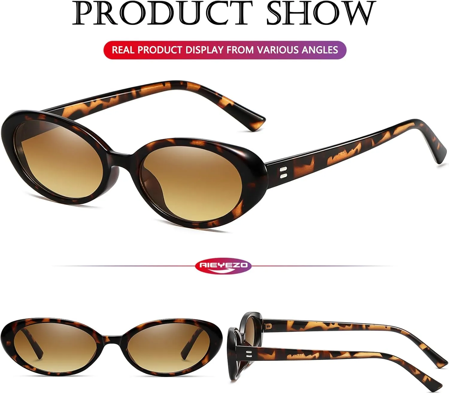AIEYEZO Retro Oval Sunglasses for Women Fashion Small Oval Frame Sun Glasses 90s Vintage Style Shades