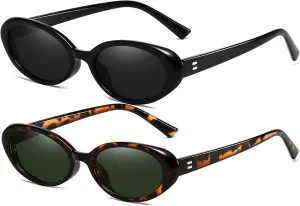 AIEYEZO Retro Oval Sunglasses for Women Fashion Small Oval Frame Sun Glasses 90s Vintage Style Shades