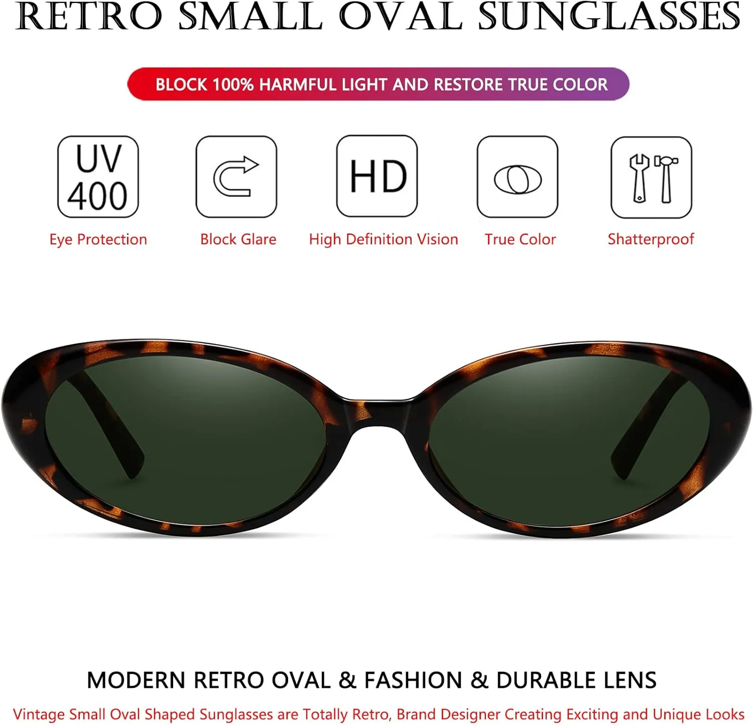 AIEYEZO Retro Oval Sunglasses for Women Fashion Small Oval Frame Sun Glasses 90s Vintage Style Shades