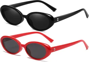 AIEYEZO Retro Oval Sunglasses for Women Fashion Small Oval Frame Sun Glasses 90s Vintage Style Shades