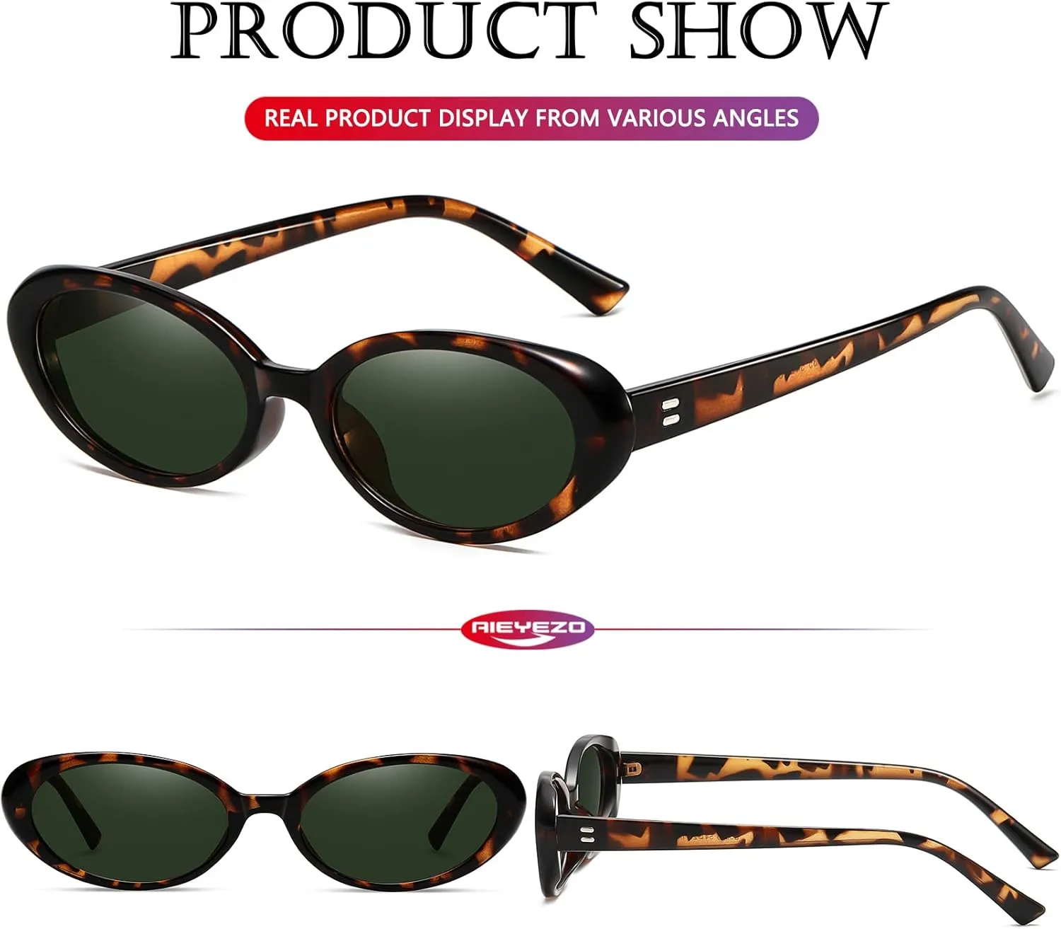 AIEYEZO Retro Oval Sunglasses for Women Fashion Small Oval Frame Sun Glasses 90s Vintage Style Shades
