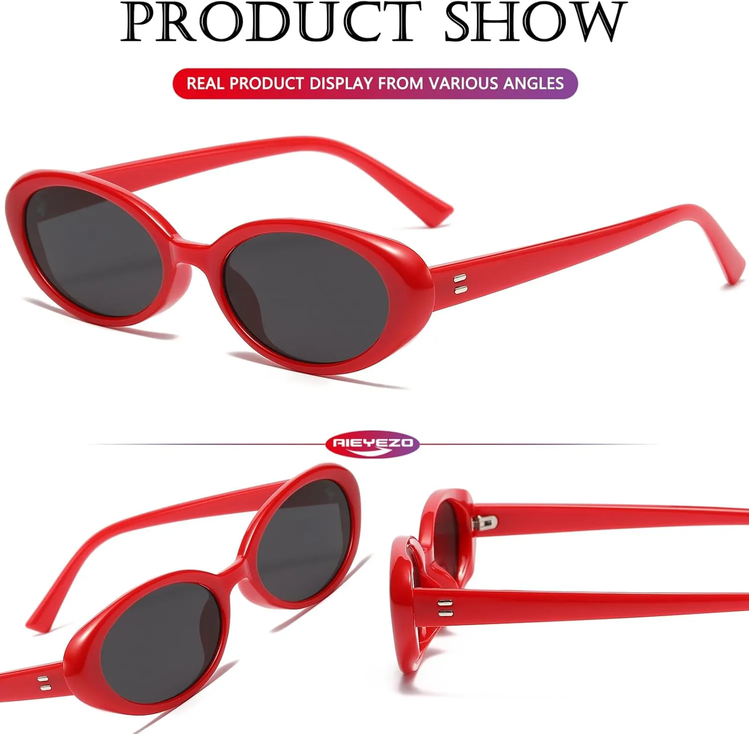 AIEYEZO Retro Oval Sunglasses for Women Fashion Small Oval Frame Sun Glasses 90s Vintage Style Shades
