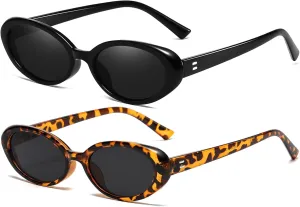 AIEYEZO Retro Oval Sunglasses for Women Fashion Small Oval Frame Sun Glasses 90s Vintage Style Shades