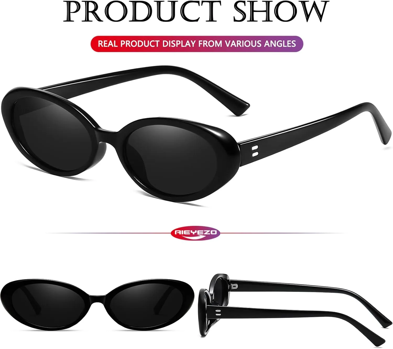 AIEYEZO Retro Oval Sunglasses for Women Fashion Small Oval Frame Sun Glasses 90s Vintage Style Shades