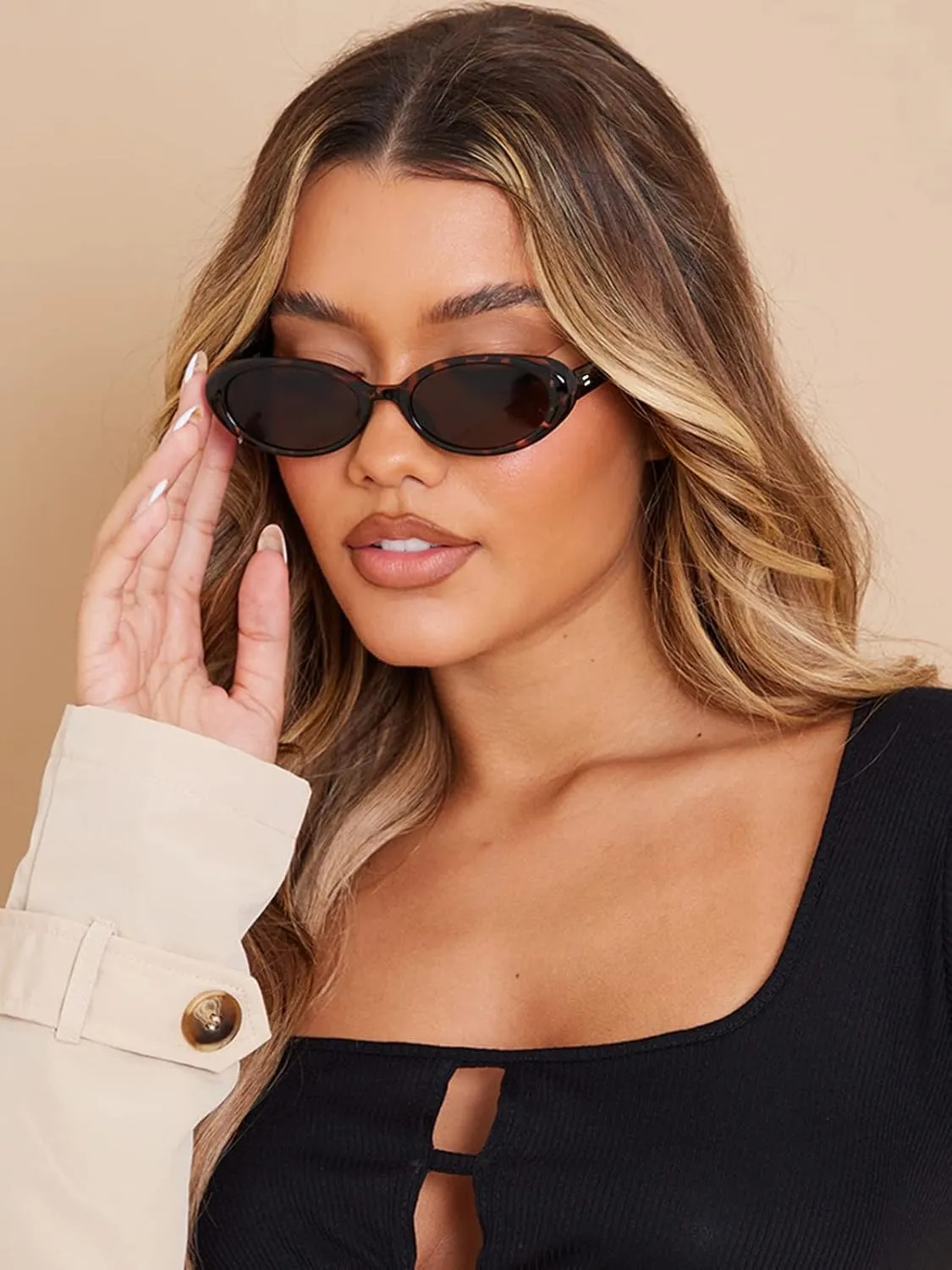 AIEYEZO Retro Oval Sunglasses for Women Fashion Small Oval Frame Sun Glasses 90s Vintage Style Shades