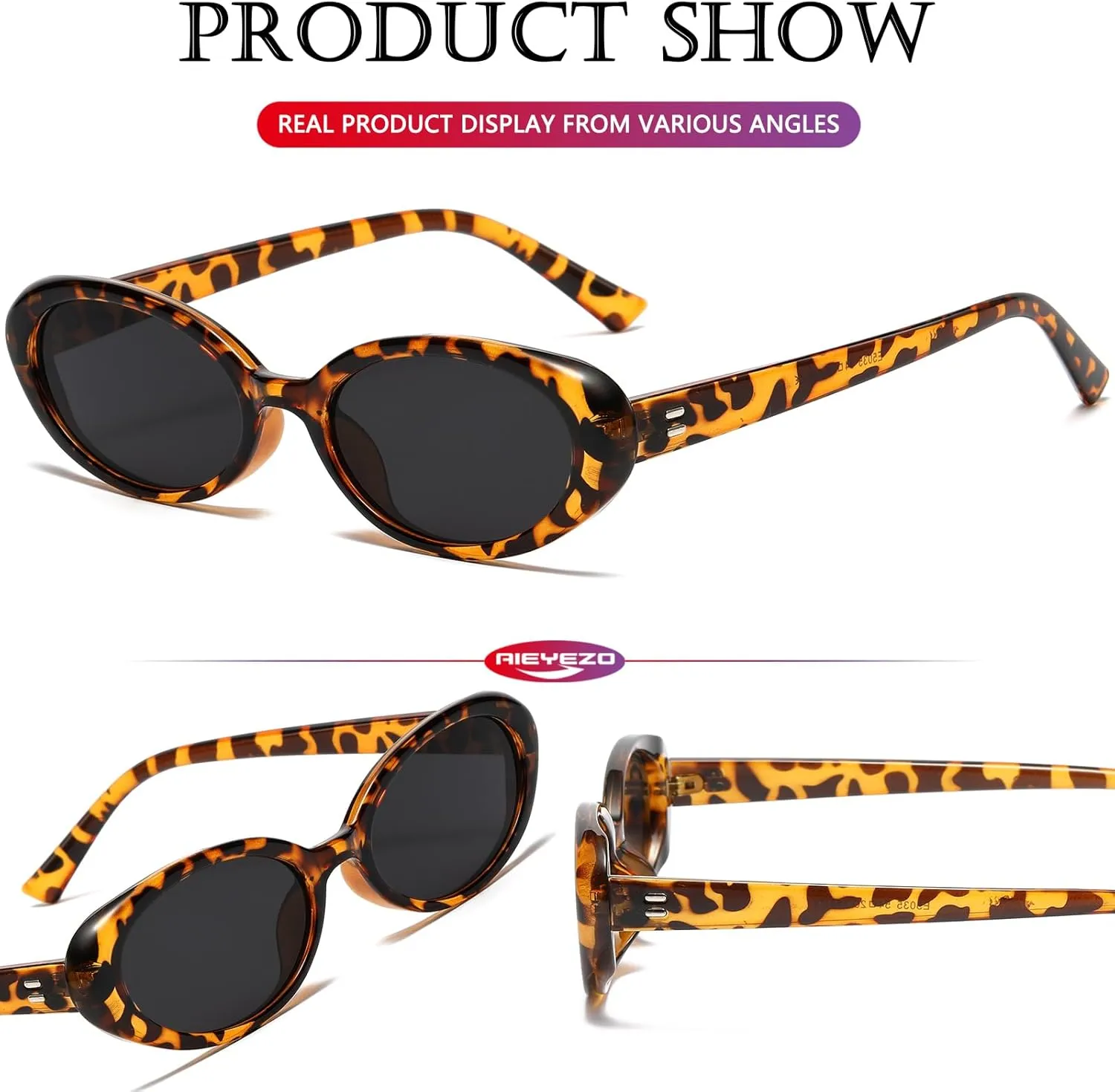 AIEYEZO Retro Oval Sunglasses for Women Fashion Small Oval Frame Sun Glasses 90s Vintage Style Shades