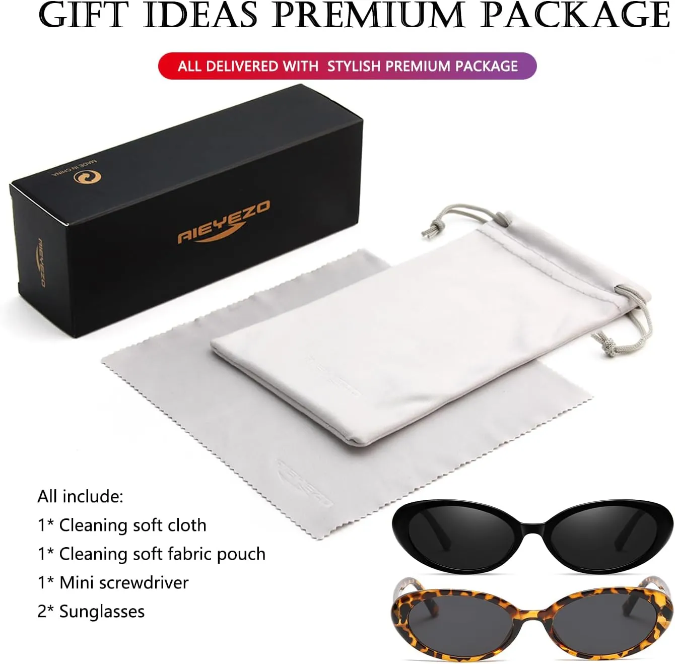 AIEYEZO Retro Oval Sunglasses for Women Fashion Small Oval Frame Sun Glasses 90s Vintage Style Shades