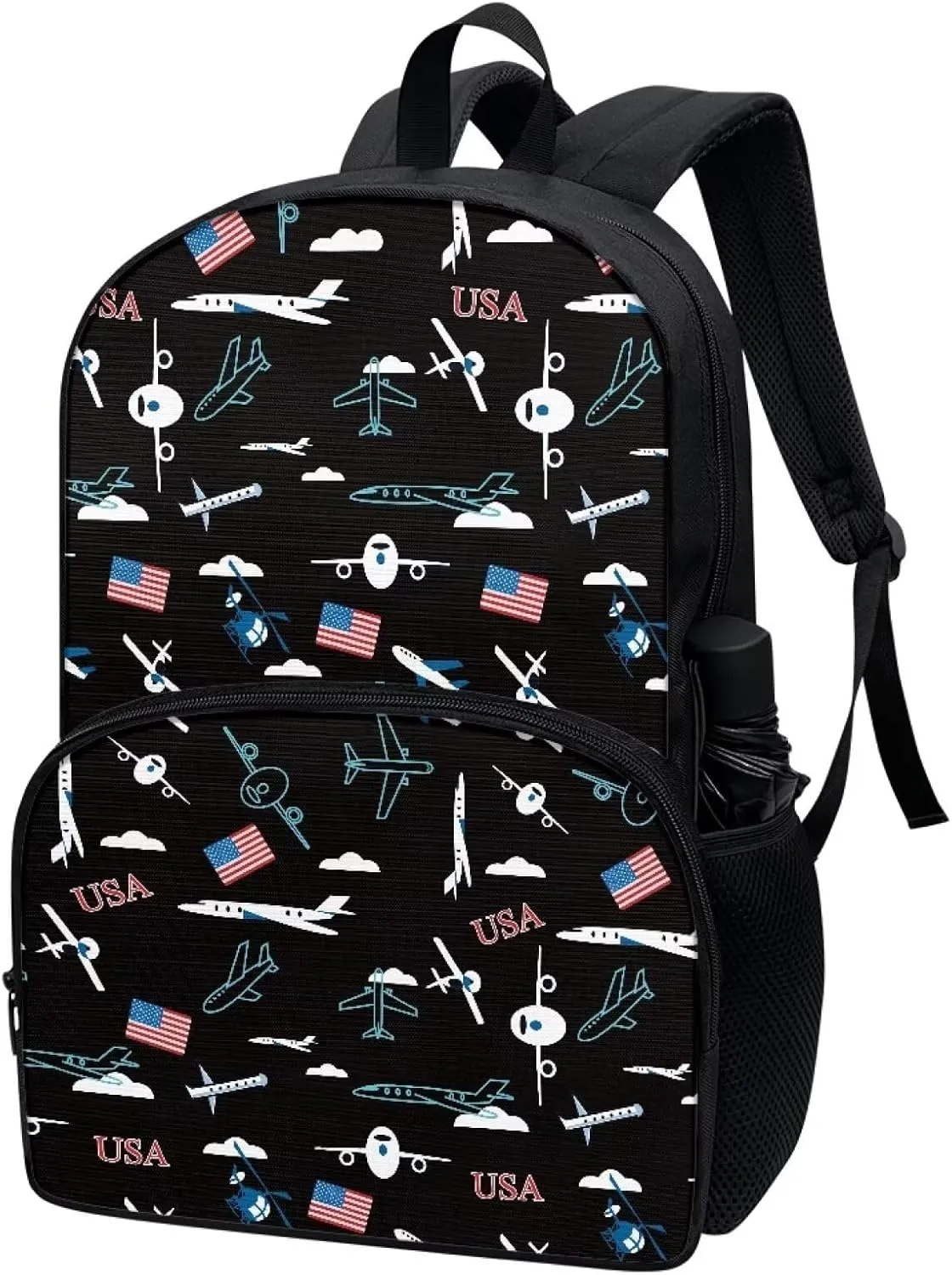 Aircraft and Flags Middle School Backpack for Boys Personalised Schoolbag Boys Elementary Schoolbag Junior Schoolbag Canvas Backpack Children's Schoolbag Crossbody Bag